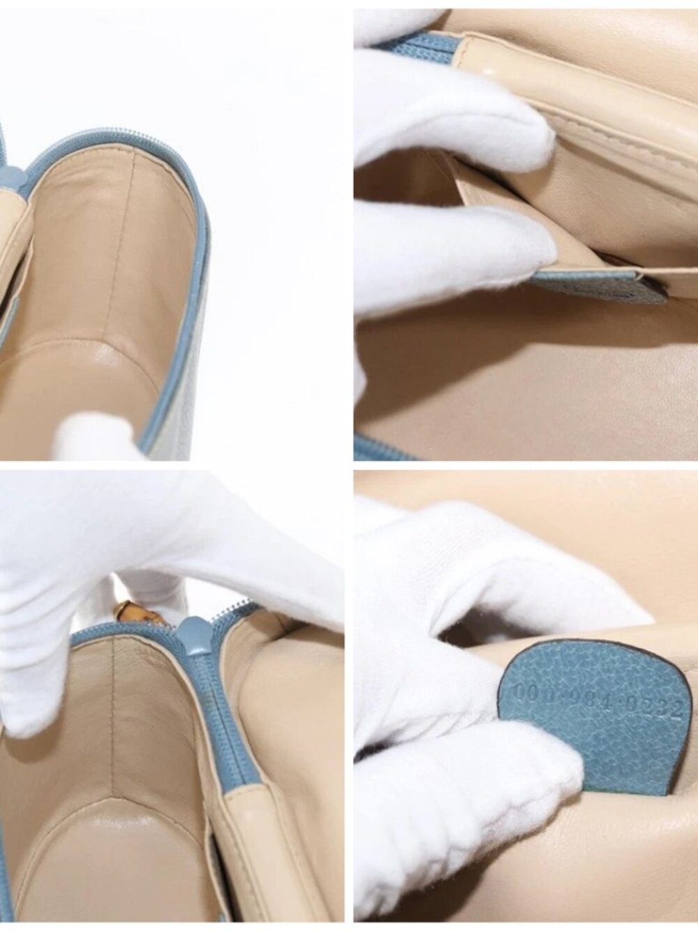 GUCCI Bamboo Vanity Cosmetic Pouch Leather Blue Gold 000 984 0232 Auth 169467 - Picture 15 of 16